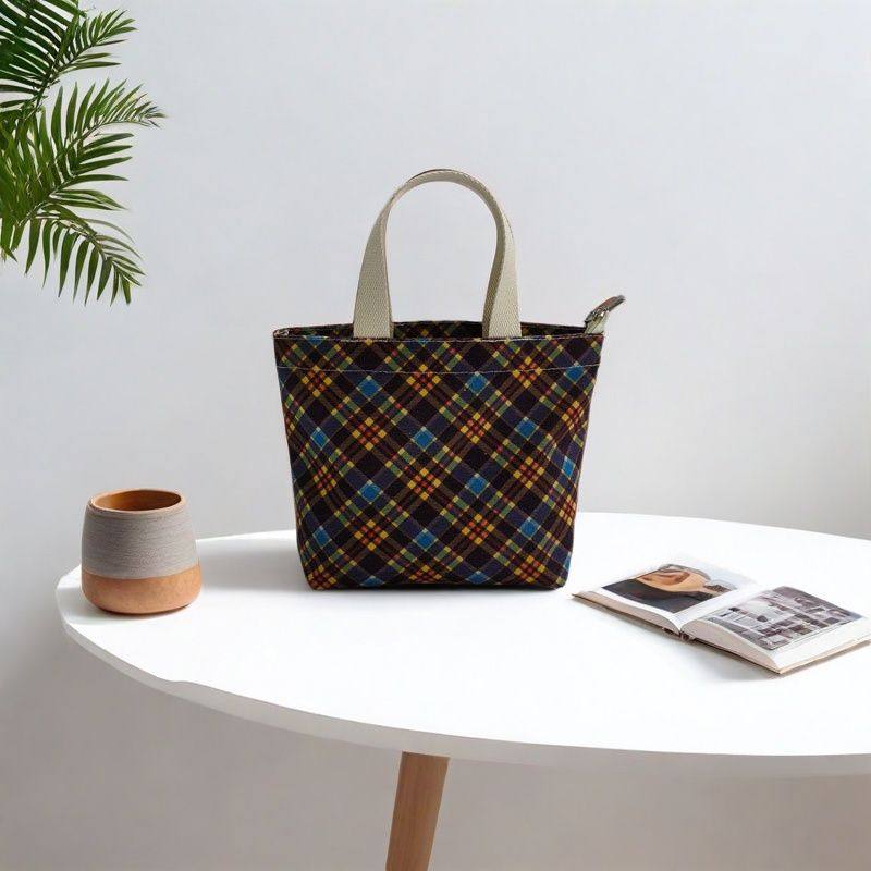 帆布包韩版简约格子迷你手提袋休闲上班手拎包外出托特包轻便布袋,淘宝优惠券,粉丝福利购,淘宝优惠卷