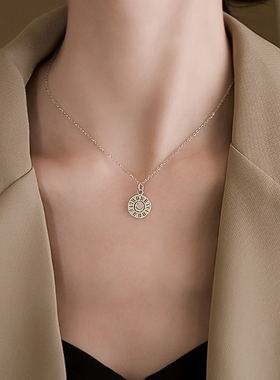 7号银铺S925纯复古圆牌INS风项链