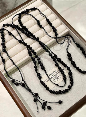 法式黑色串珠项链女轻奢气质腰链小众设计高级感时尚颈链毛衣链潮