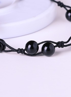 黑曜石手链黑玛瑙手绳