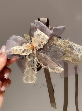 绿色蕾丝蝴蝶结飘带香蕉夹后脑勺抓夹高马尾夹竖夹发卡发夹扭扭夹