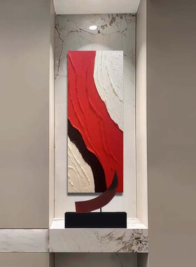 XD手绘油画《百家有福》抽象客厅高级装饰画红色长条沙发横板油画