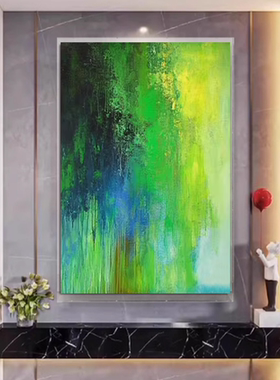 纯手绘油画绿色高端肌理轻奢餐厅酒店家装设计师推荐沙发装饰画
