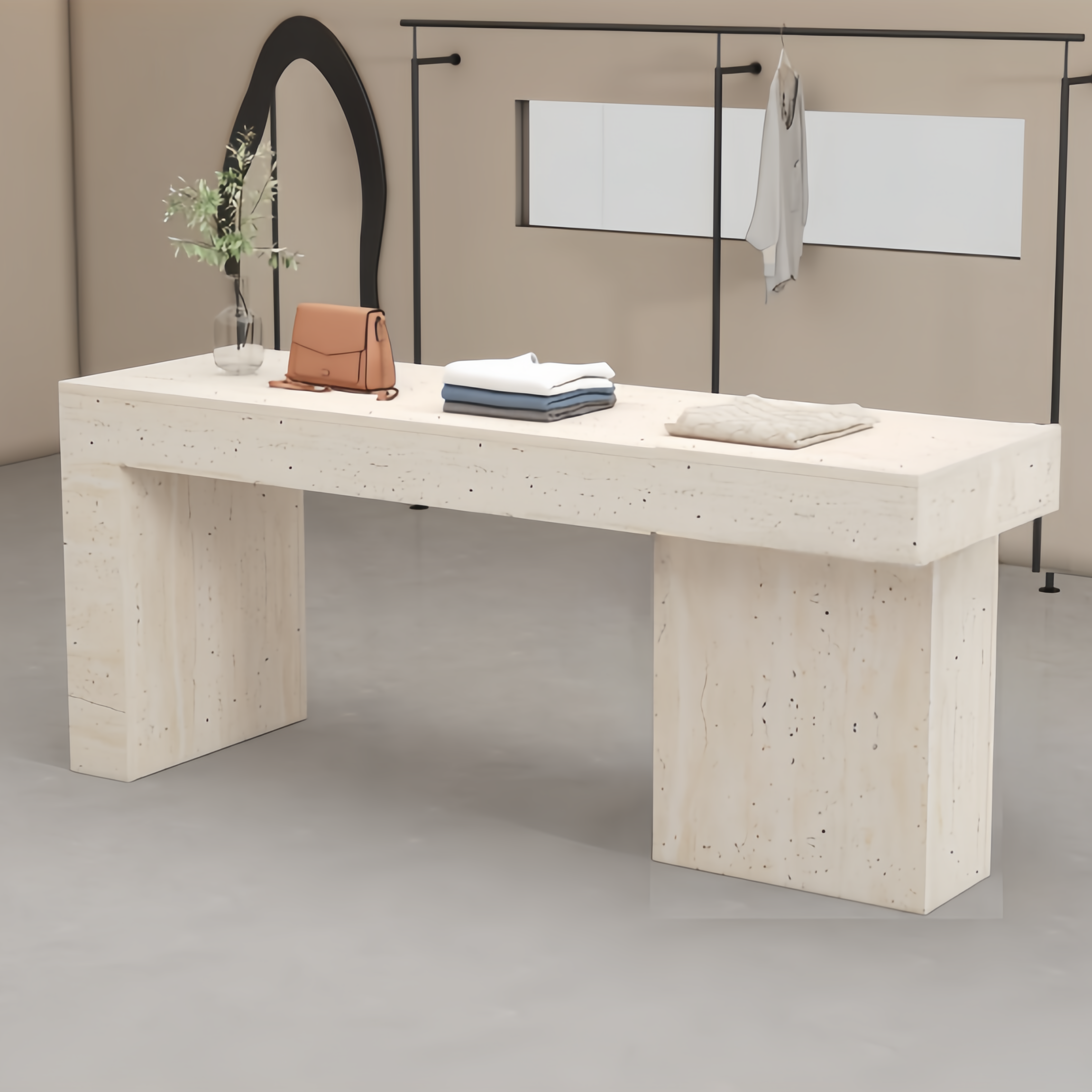 服装店中岛桌女装店铺中间流水台简约现代洞石纹展示桌鞋包中岛台,淘宝优惠券,粉丝福利购,淘宝优惠卷