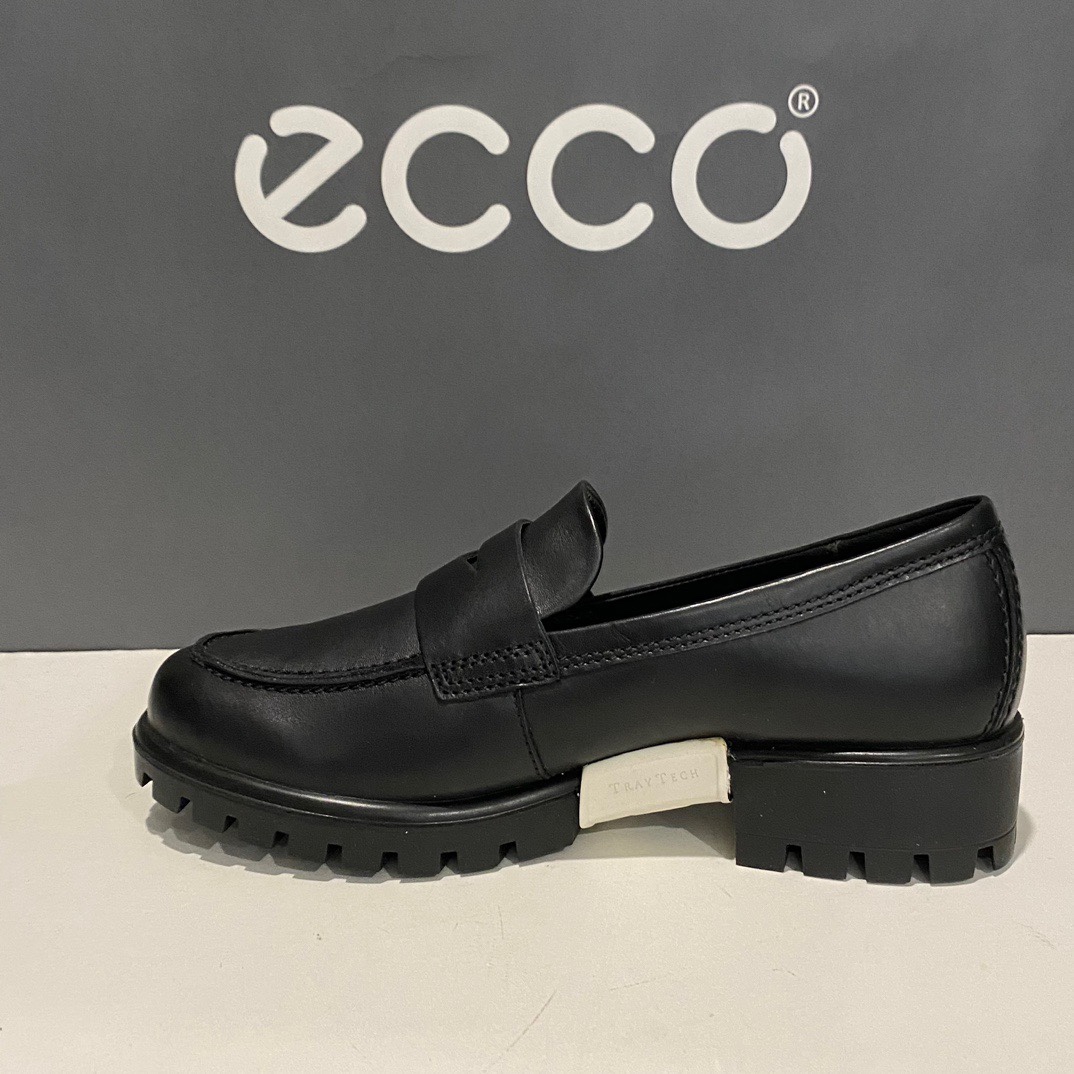 ECCO爱步女鞋纹厚底粗跟乐福鞋皮鞋单鞋490013 摩登