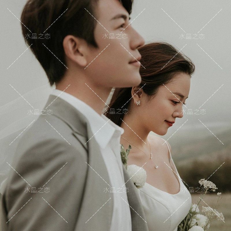 新款影楼外景旅拍情侣主题服装韩版气质婚纱摄影写真时尚吊带白纱,淘宝优惠券,粉丝福利购,淘宝优惠卷