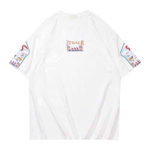 Tide, летняя ретро этническая трендовая футболка с коротким рукавом для влюбленных в стиле хип-хоп, сезон 2021, этнический стиль, с вышивкой, подходит для подростков