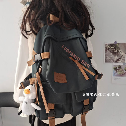 双肩包女2023新款复古百搭书包减压时尚潮男中学生大学生ins背包 - 图1