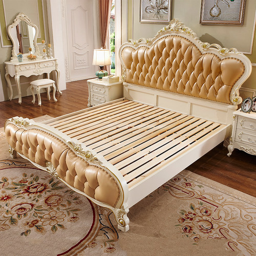 欧式风格全实木1.8米双人床主卧大床现代简约奢华真皮公主1.5婚床 - 图1