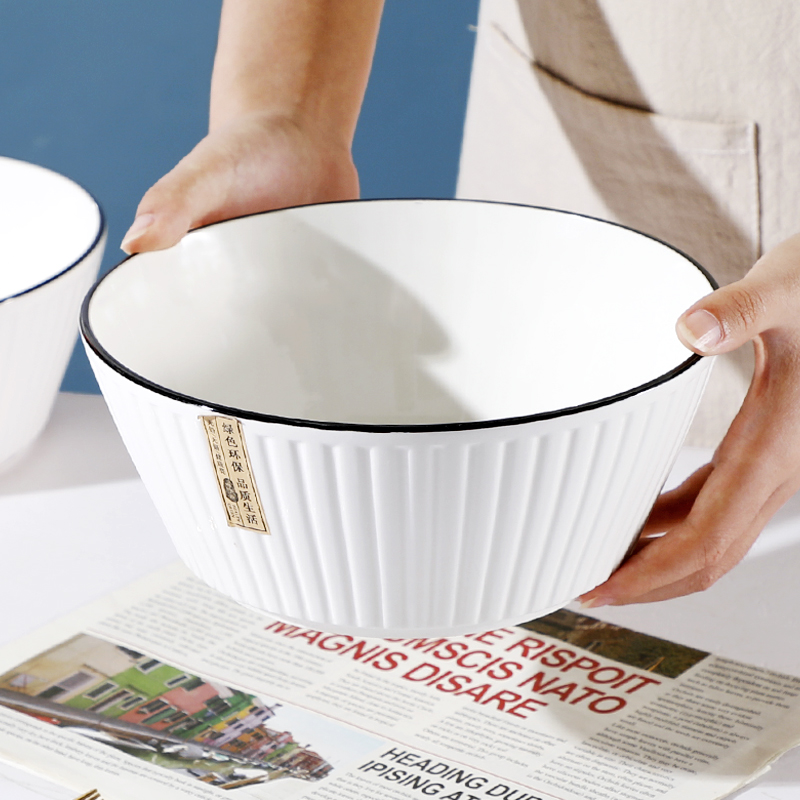 创意10英寸大汤碗2只装陶瓷汤盆双耳汤碗北欧风家用酸菜鱼盆微波-图1