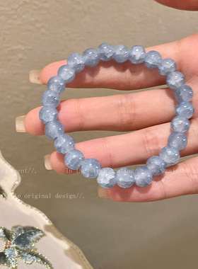 海蓝宝山茶花手串女款小众设计闺蜜高颜值学生党串珠手饰