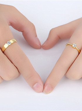 情侣戒指男女结婚对戒简约仿真黄金一对刻字情人节礼物送女友