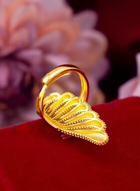 沙金色凤尾花戒指女款开口戒指