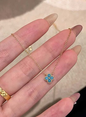 S925纯银镀18K金四叶草绿松石项链小众高级百搭锁骨链