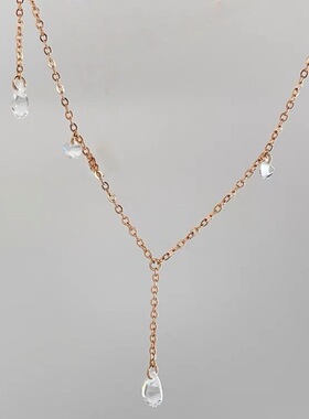 人鱼之泪~S925纯银镀18K金水滴流苏锆石项链小众简约清冷感锁骨链