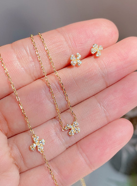 幸运四叶草花瓣项链925纯银镀14k金日式锁骨链小众轻奢小红书新款