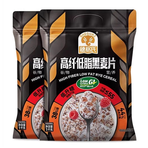 穗格氏高纤低脂黑麦片1kg袋装低GI燕麦片厚皮橙同款即食健身代餐 - 图3