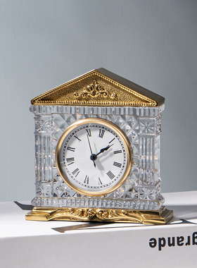 水晶玻璃配铜欧式小座钟摆件