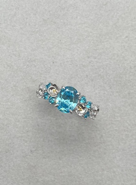 纯银925海蓝宝培育高碳钻戒指