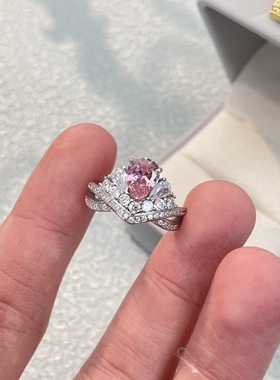 高定培育粉钻纯银925戒指