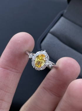 黄色5*7蛋形1克拉纯银925戒指