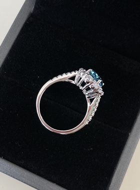 2克拉浓郁海蓝宝s925纯银戒指