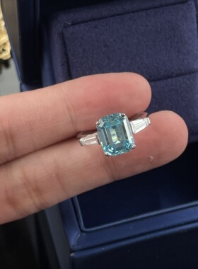 海蓝宝塔切培育钻轻奢高级感钻戒