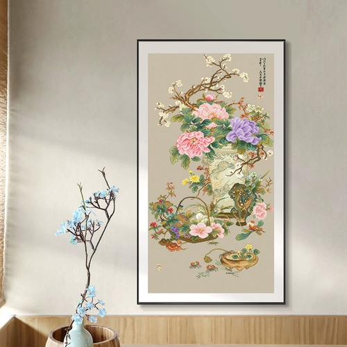 Новая атмосфера гостиной поперечной вышивки династии Домай Цин, новой атмосферной китайской растения цветы простые печатные китайские картины