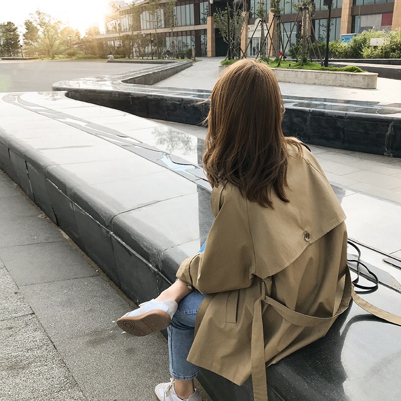 卡其色风衣女中长款小个子学生韩版英伦风春秋2023新款显瘦外套潮