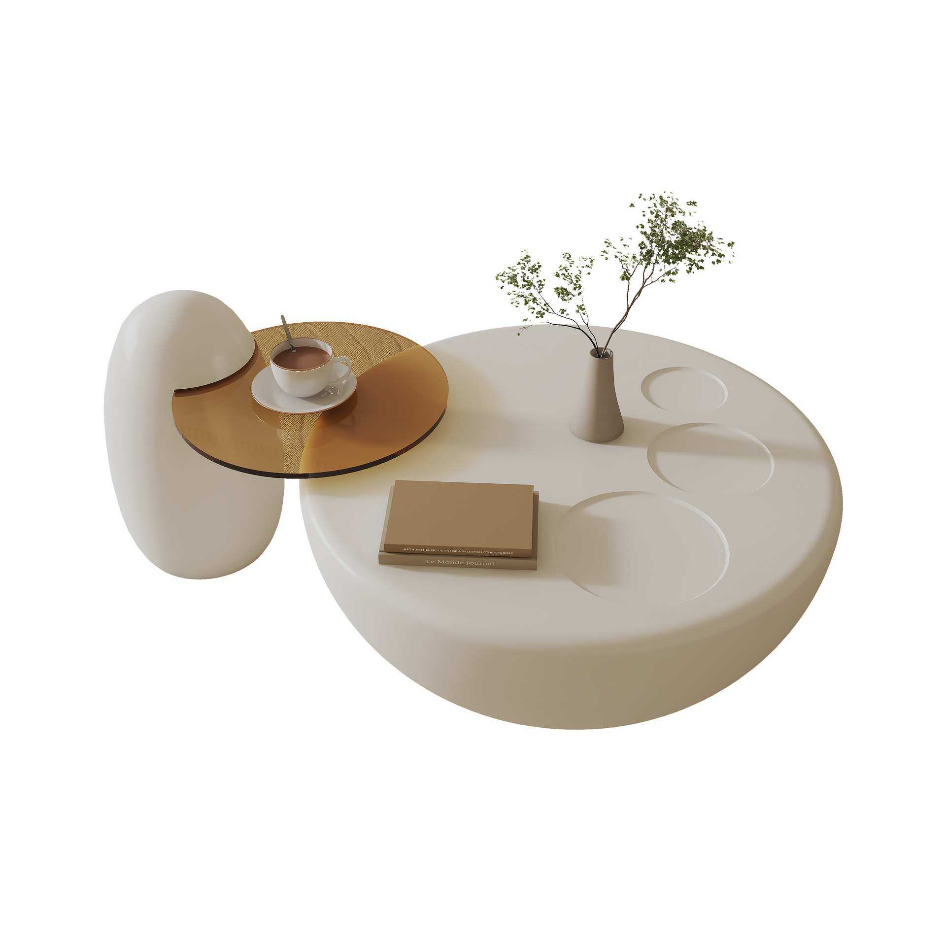 奶油风圆形猫爪茶几客厅家用2023新款现代简约小户型创意玻璃边几,淘宝优惠券,粉丝福利购,淘宝优惠卷