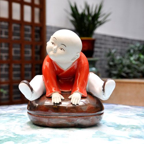 和尚可爱摆件岭南创意中式禅意彩绘装饰品桌面陶土手工艺手信礼品 - 图1