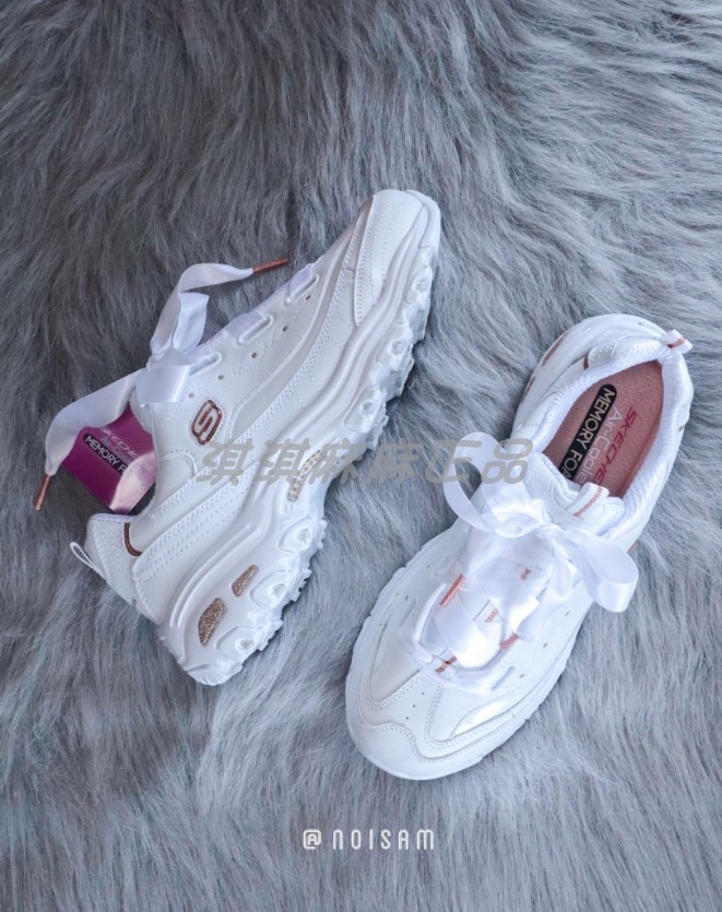 Skechers 斯凯奇 女增高休闲鞋 白色绸缎蝴蝶结熊猫鞋运动鞋11976 - 图0