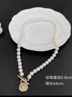 劳家欧美logo轻奢小众质感玻璃仿珍珠短款锁骨链饰品女生耳夹项链