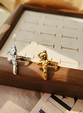 欧美外贸大码立考拉体卡通小动物镀真金小众设计感时尚气质戒指女