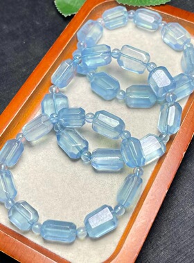 天然海蓝宝随形桶珠手链女款单圈时尚小清新简约水晶手串饰品百搭