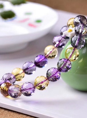 纯天然刻面塔链紫黄晶