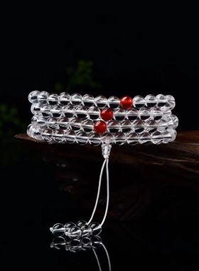 正品保真8A纯天然白水晶佛珠金刚萨埵修法水晶108颗念珠手串手链