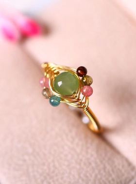 韩版玫瑰金碧玉指环超细情侣对戒