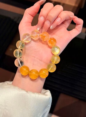 天然黄水晶手串柠檬晶黄色金锂云母手饰黄萤石原创设计事业转运