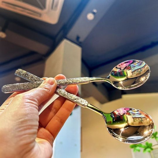 Ice pattern spoon thickened stainless steel household adult rice spoon long handle spoon eating western food spoon student spoon spoon