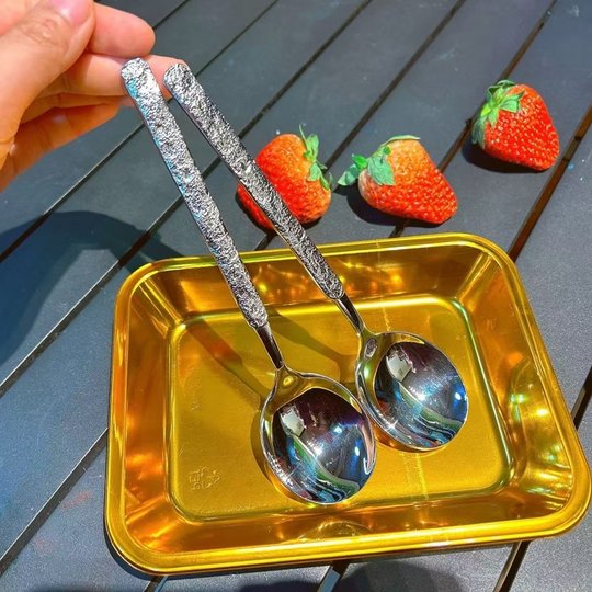 Ice pattern spoon thickened stainless steel household adult rice spoon long handle spoon eating western food spoon student spoon spoon