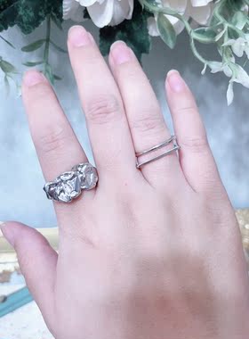 朋克风辣妹加宽戒指套装女小众设计百搭开口食指时尚个性指环A449