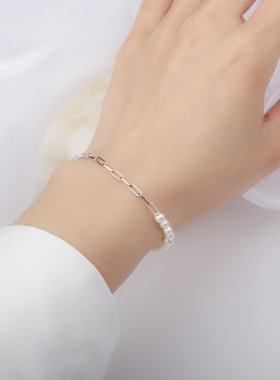 女925银淡水珍珠简约法式拼接