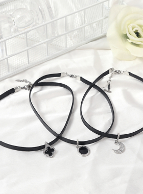 四叶草短款脖子装饰品女黑色项链