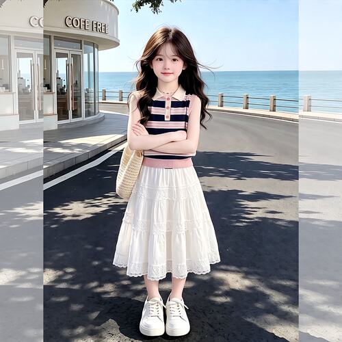 韩系甜美POLO领撞色条纹马甲背心女夏季新款减龄显瘦无袖针织上衣 - 图1