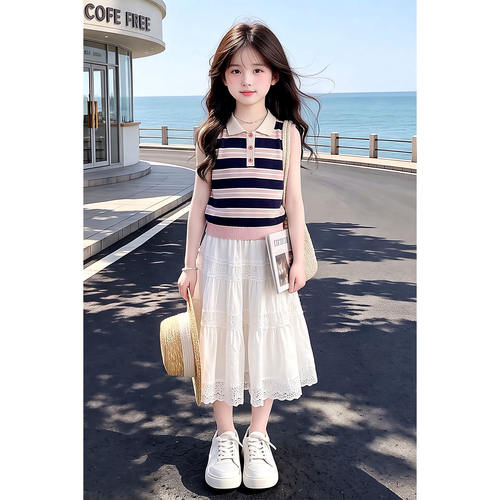 韩系甜美POLO领撞色条纹马甲背心女夏季新款减龄显瘦无袖针织上衣 - 图3