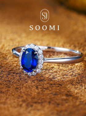 【新品 彼岸花】皇家蓝宝石戒指1.2克拉培育彩宝戴妃女戒简约通勤