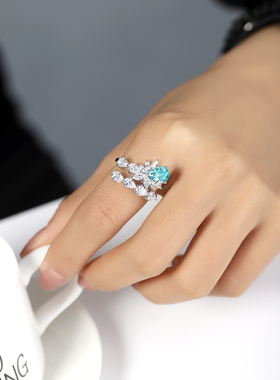 [定制][瑰宝]925银实验室水滴形帕拉伊巴碧玺戒指个性时尚设计女