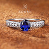 Royal sapphire ring 1ct cultured color silver gold-plated design double row diamond ring for women