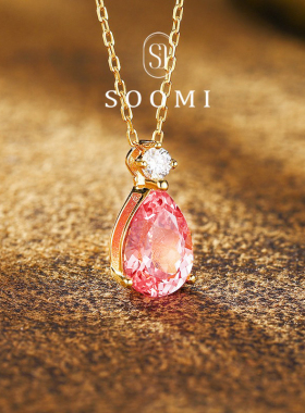 【SOOMI人鱼泪】帕帕拉恰项链2.8ct培育蓝宝石镶钻水滴吊坠925银